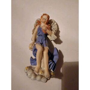 Collectible Angel Figurine Figure Blue Dress Decor Red Hair